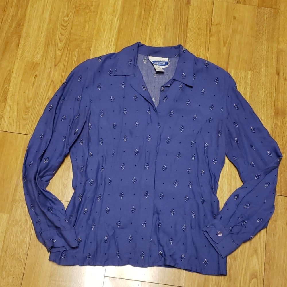 Vtg Pendleton Button Down Fleur De Lis Blouse - image 1